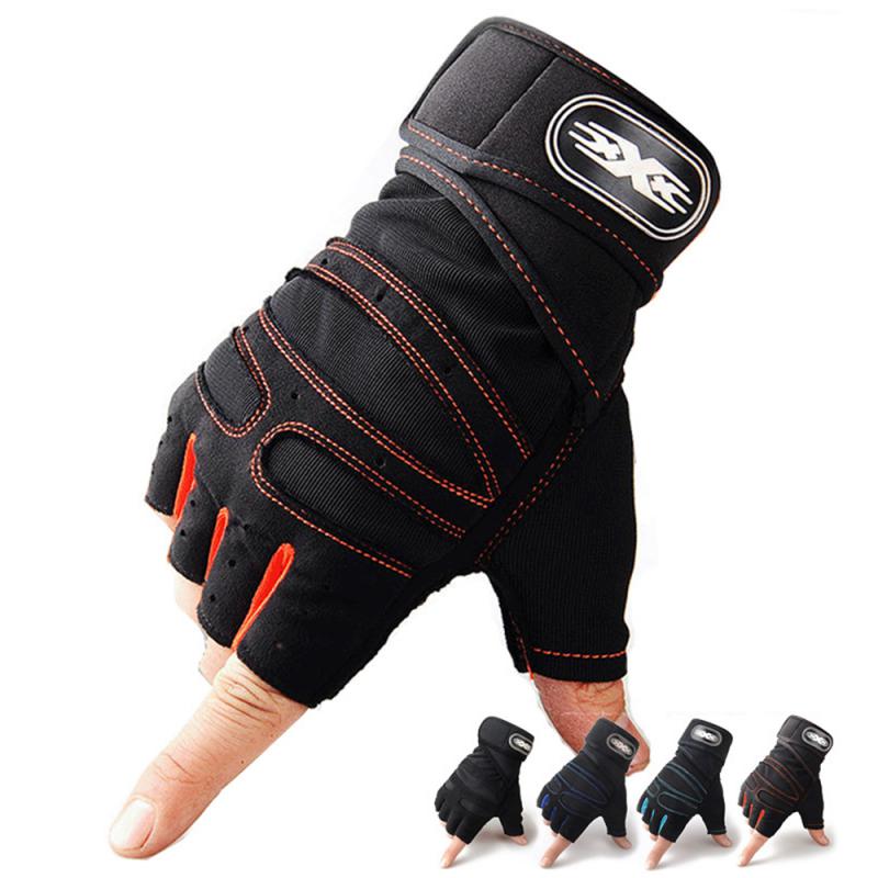 Men Gym Gloves Weightlifting Bodybuilding Training Fitness Fingerless Gloves Half Finger Cycling Gloves Non-Slip Wrist Support